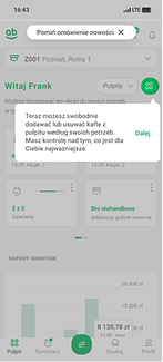 Mobilny widok personalizowanego pulpitu Cyberstore z informacjami wybranymi przez użytkownika
